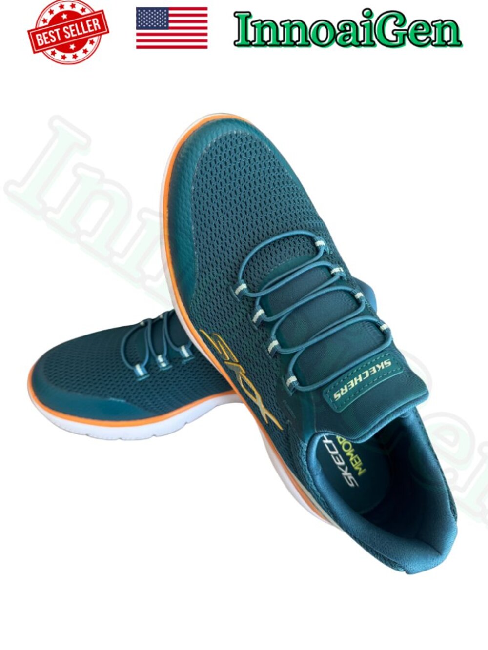 Skechers Summits-Skylo Blue Orange Men's 8.5 Slip On Memory Foam Sneakers New